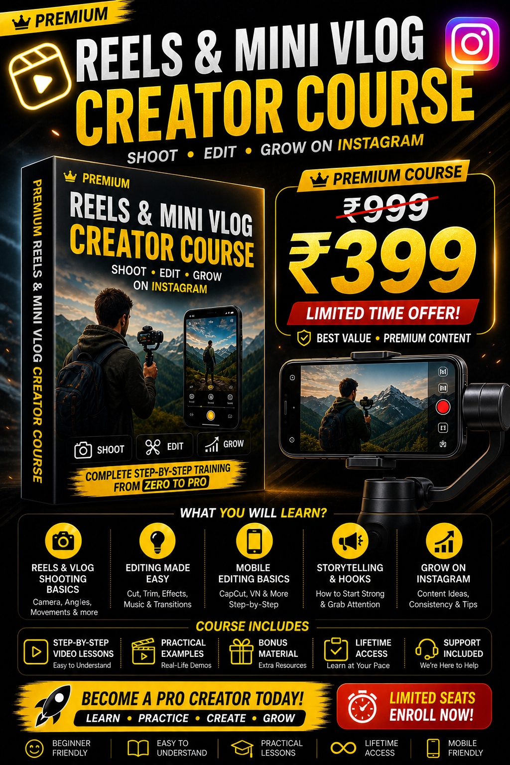 💯 Reels & Vlog Shooting Course premium / high-class
