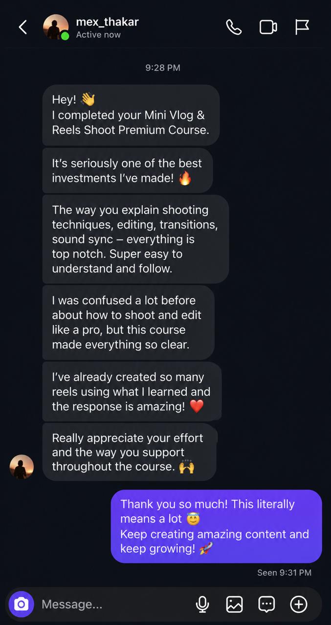 💯 Reels & Vlog Shooting Course premium / high-class